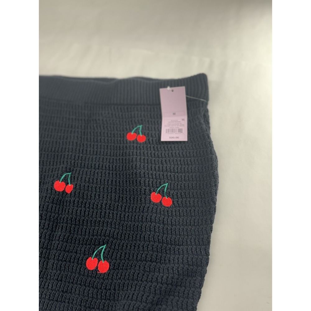 Wild Fable Black Crochet Knit Skirt Block With Embrodried Cherries Medium - Picture 3 of 5